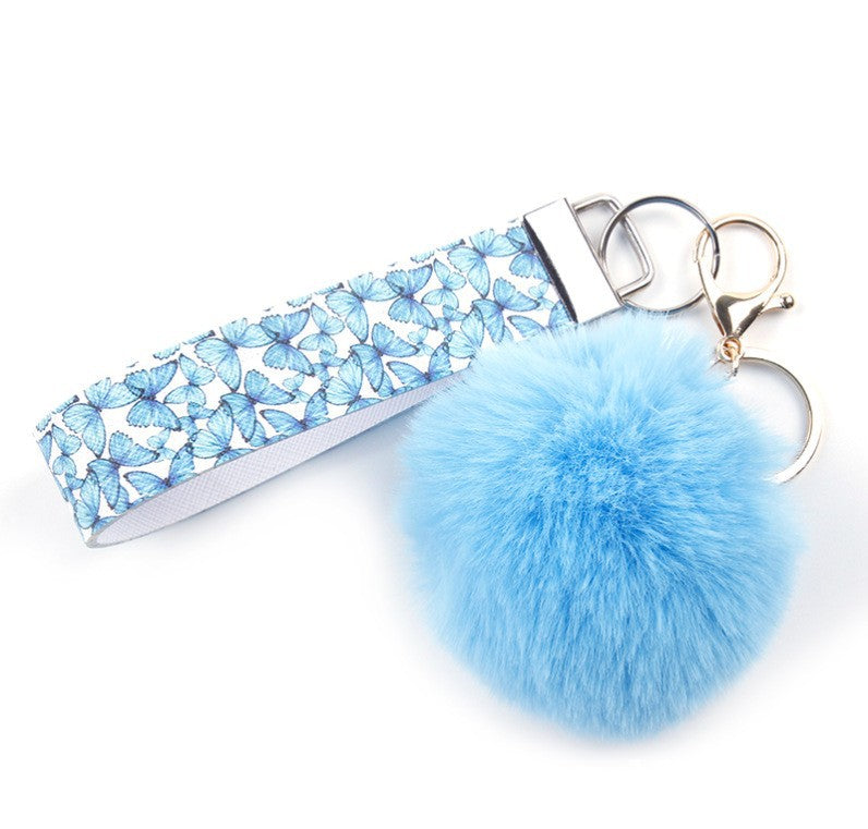 Wholesale Fur Ball PU Leather Lanyard