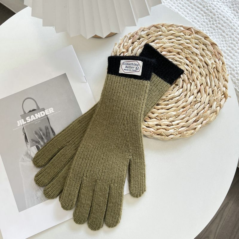 Wholesale Autumn and Winter Color-blocked Knitted Woolen Gloves with Touch Screen Minute Hands
