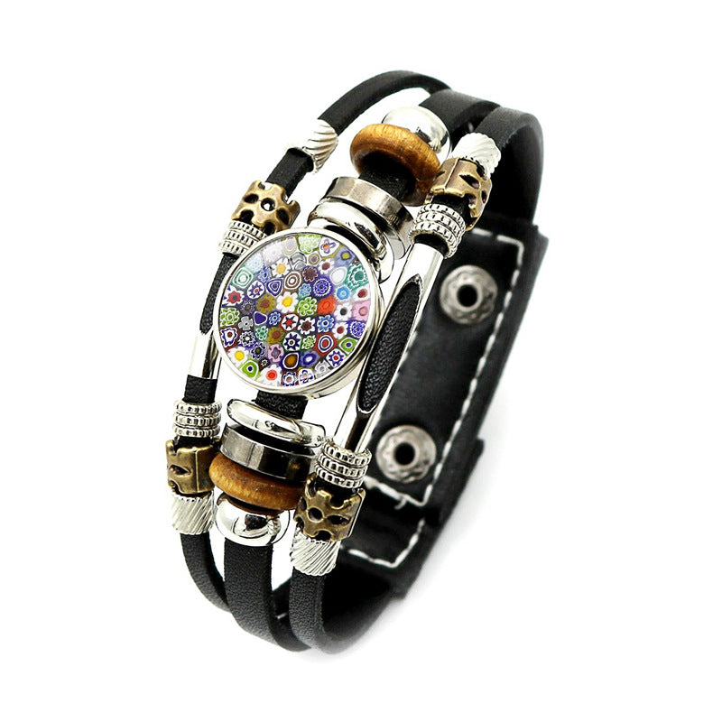 Wholesale Colorful Murano Snap Beaded Leather Bracelet