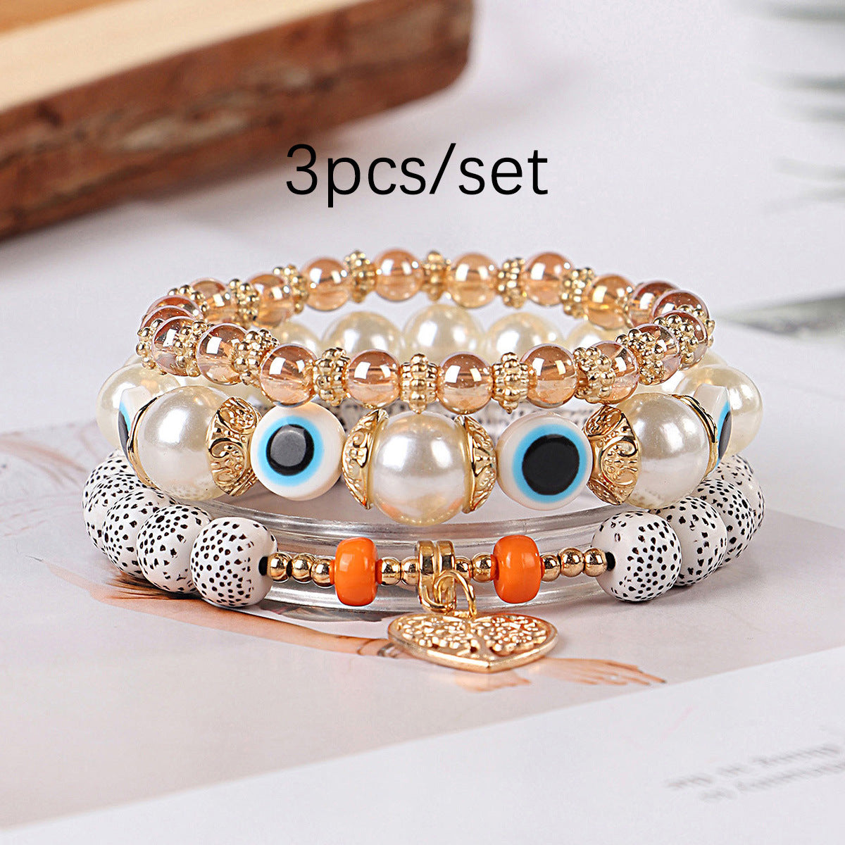 Wholesale Bohemian Eye Tree of Life Pendant Multi Layered Pendant Glass Elastic Bracelet
