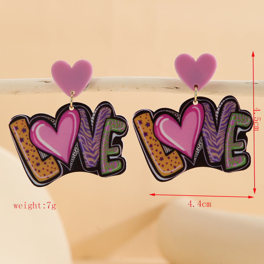 Wholesale Valentine' s Day Double layered Love Acrylic Earrings