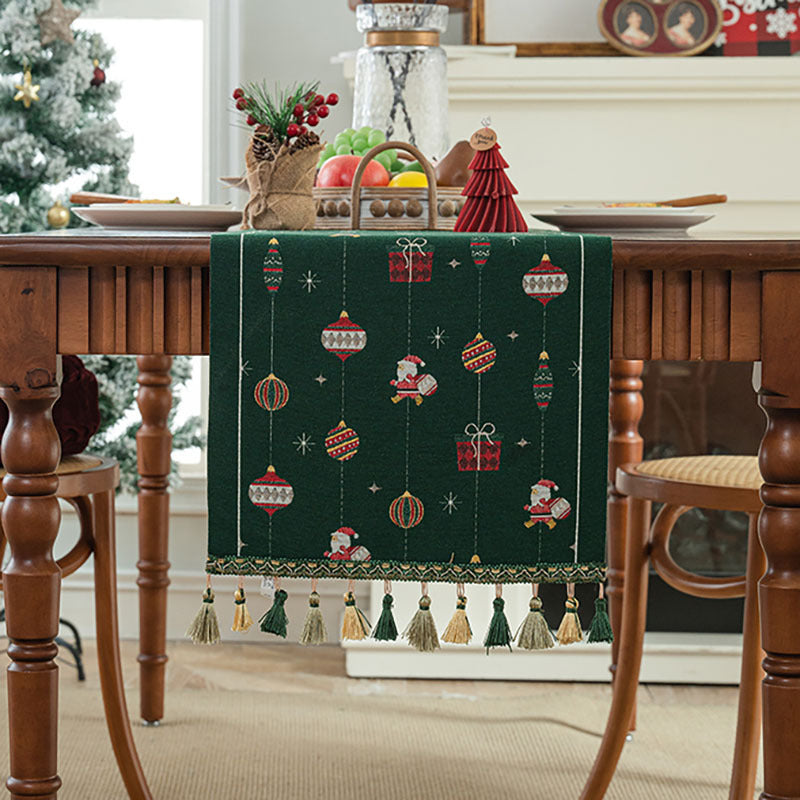 Wholesale Christmas floral woven table runner with pendant
