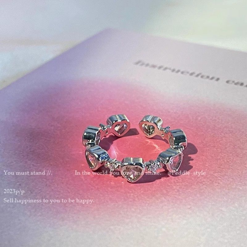 Wholesale Pink wide face diamond inlaid heart-shaped ring