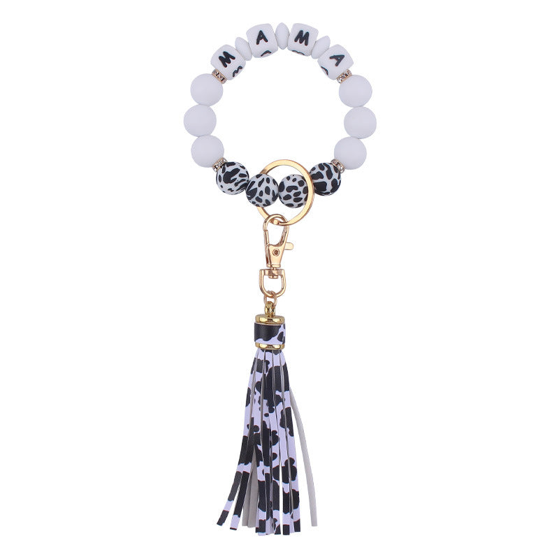 Wholesale Silicone Leopard Print Beaded Wrist Keychains