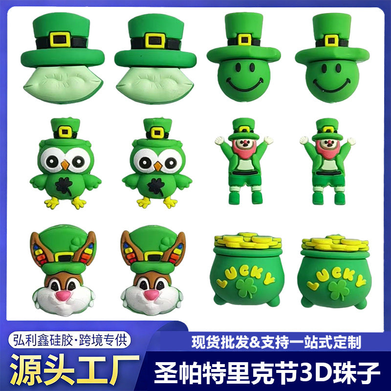 Wholesale 10pcs St.  Patrick' s Day Green Hat Cartoon 3D Focal Beads