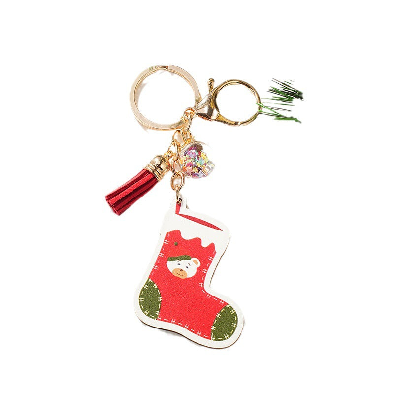 Wholesale Christmas Cute Cartoon White Bear Christmas Socks Pentagram Planet Metal Keychain