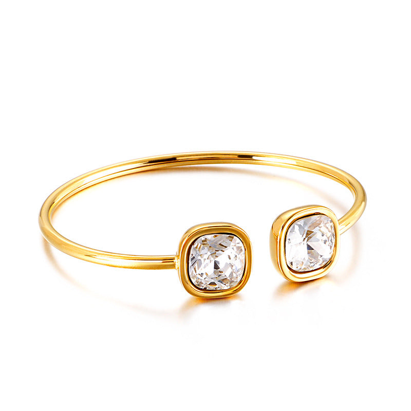 Wholesale Fashion Square Opening Hollow Stainless Steel Temperament Glass High-end Hand Accessories