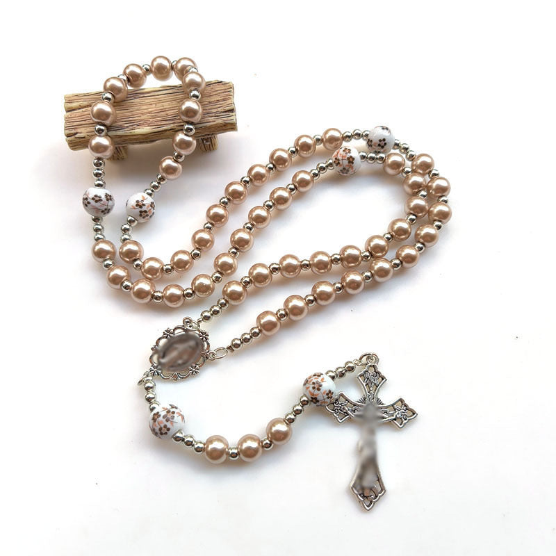 Wholesale Ceramic Rose Glass Pearl Pendant Men's and Women's Versatile Sweater Chain