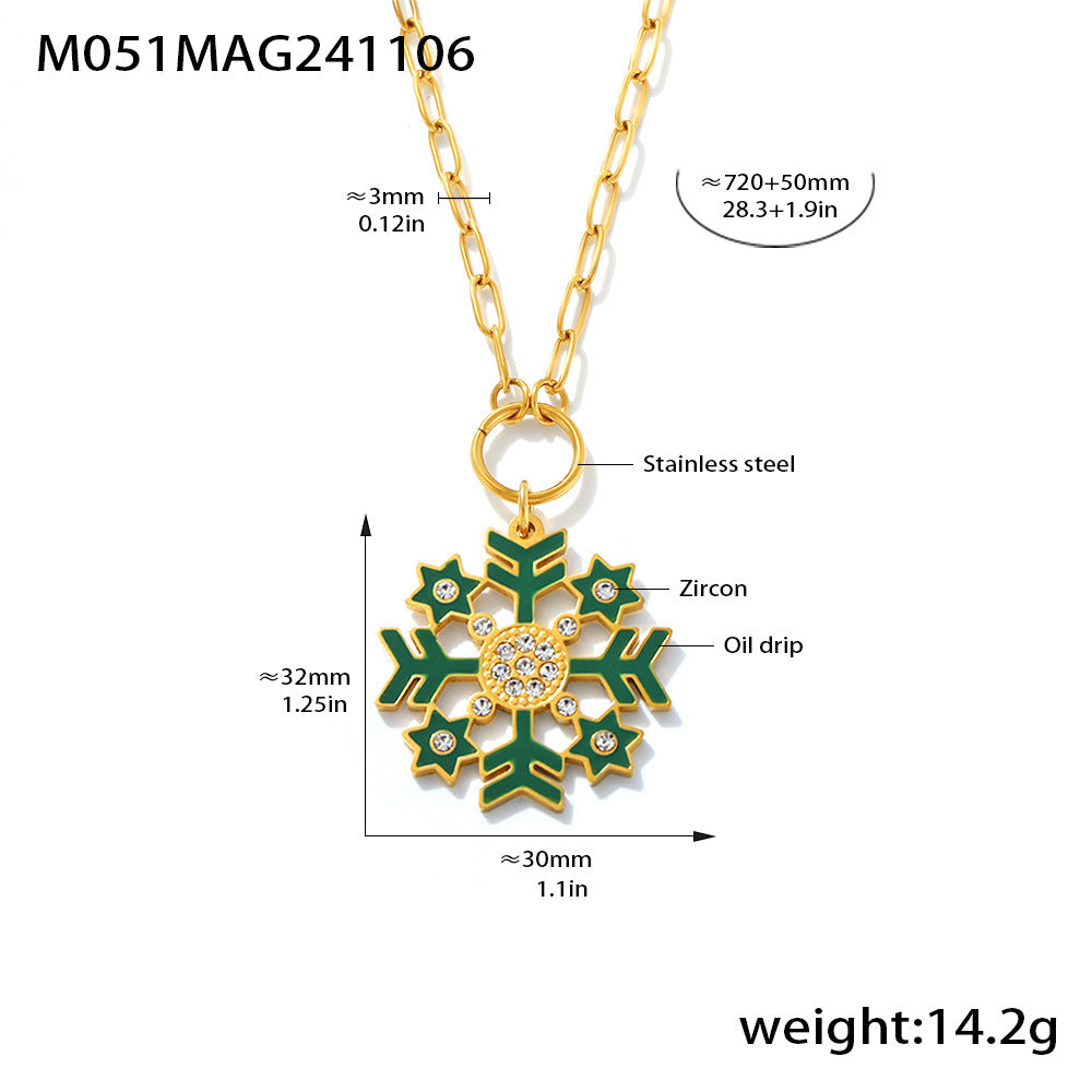Wholesale Stainless steel 18K real gold plated Christmas enamel zircon necklace