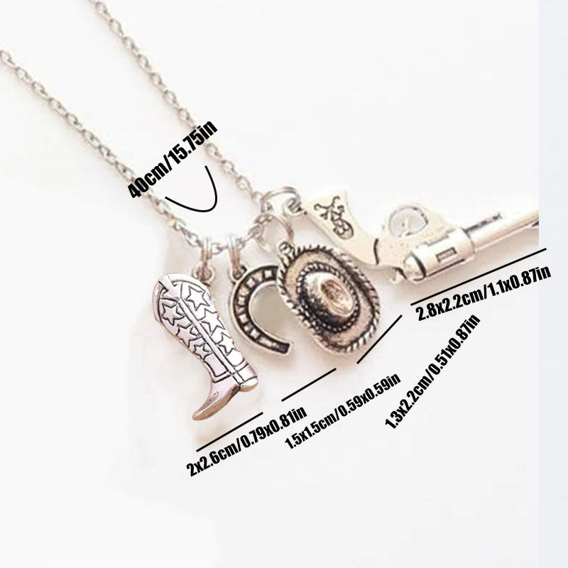 Wholesale Vintage silver bronze cowboy hat boots gun horseshoe necklace