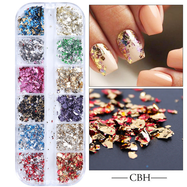 Wholesale 3pcs Butterfly Mica Platinum Fragment Hexagonal Nail Jewelry Patch