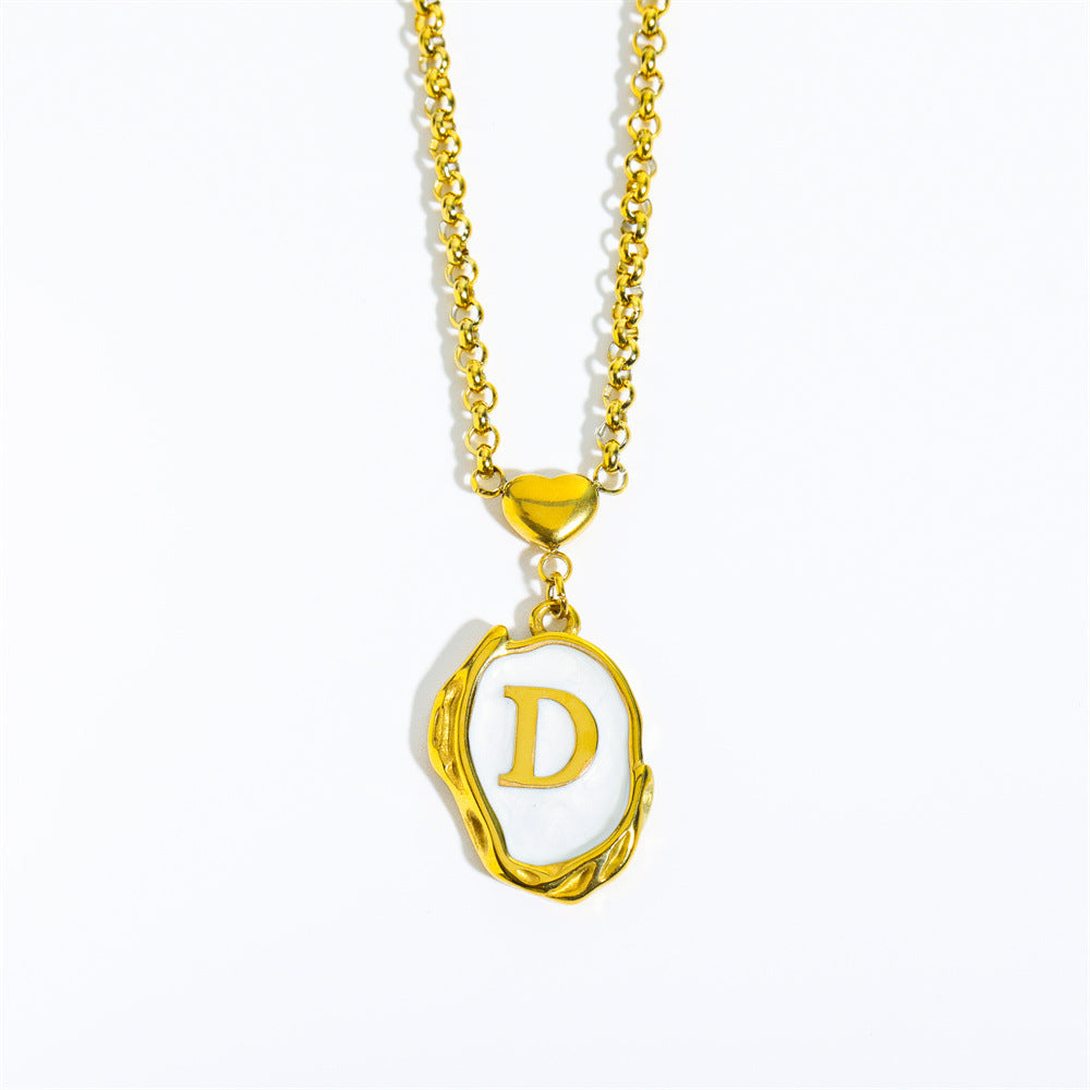 Wholesale 26 Letters Oil Dripping Three-dimensional 18K Gold Plated Stainless Steel Necklace