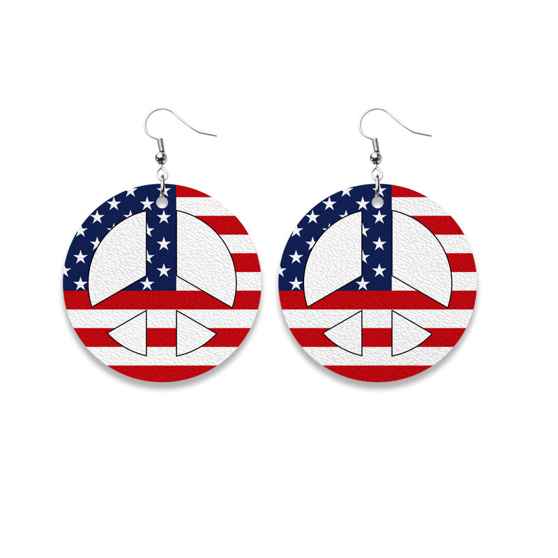 Wholesale 3 Pairs/pack Round Tie Dye American Flag and Flat Leather PU Earrings