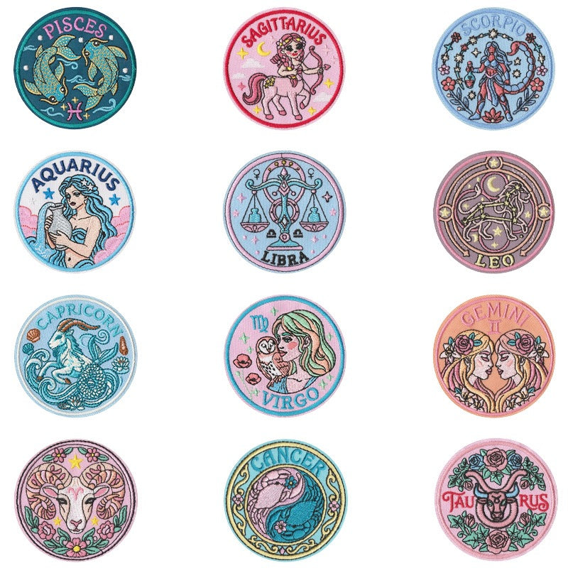 Wholesale Retro Zodiac Embroidered Iron On Patches Set Of 12 Trendy Contion Badges For ets Bags DIY Craft Fashion Accessory