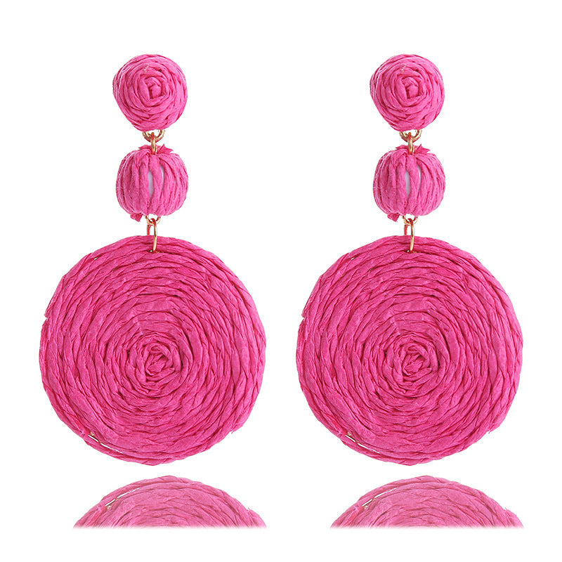 Wholesale Bohemian Raffia Round Earrings