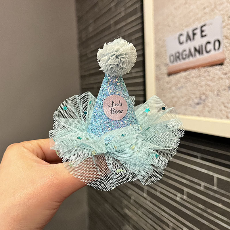 Wholesale  hairpin princess party hat hair clip baby birthday hair accessories mesh girl