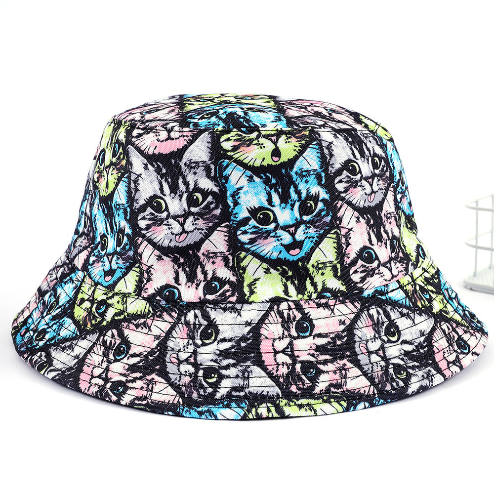 Wholesale Printed Cat Animal Polyester Bucket Hat