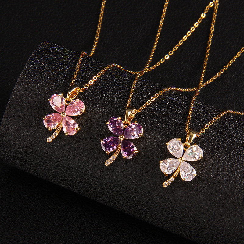Wholesale Four-leaf Clover Flower Necklaces Pendant Clavicle Chain
