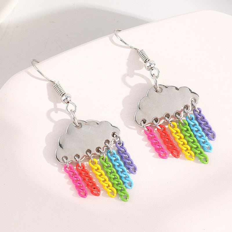 Wholesale Cloud Rainbow Tassel Alloy Earrings