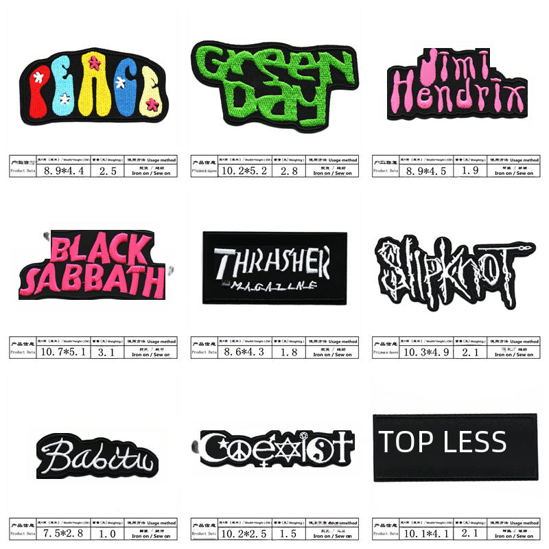 Wholesale Black and white English alphabet rectangular embroidered patch