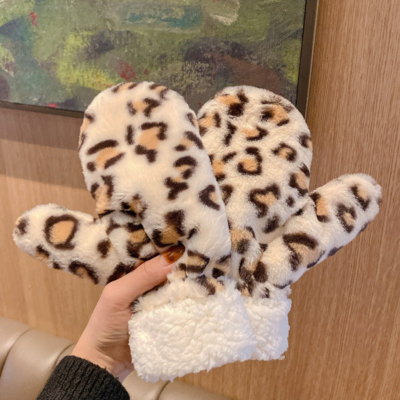 Wholesale Retro Leopard Print Winter Velvet Thickened Warm Gloves