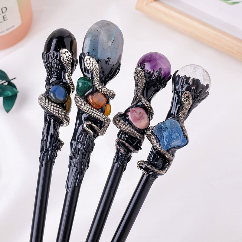 Wholesale Natural Crystal Ball Rolling Magic Wand Halloween Hairpin
