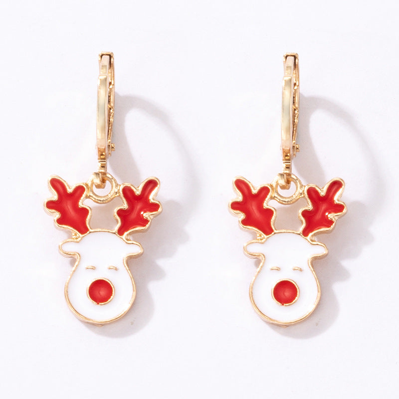 Wholesale Christmas Snowman Elk Candy Santa Claus Alloy Earrings