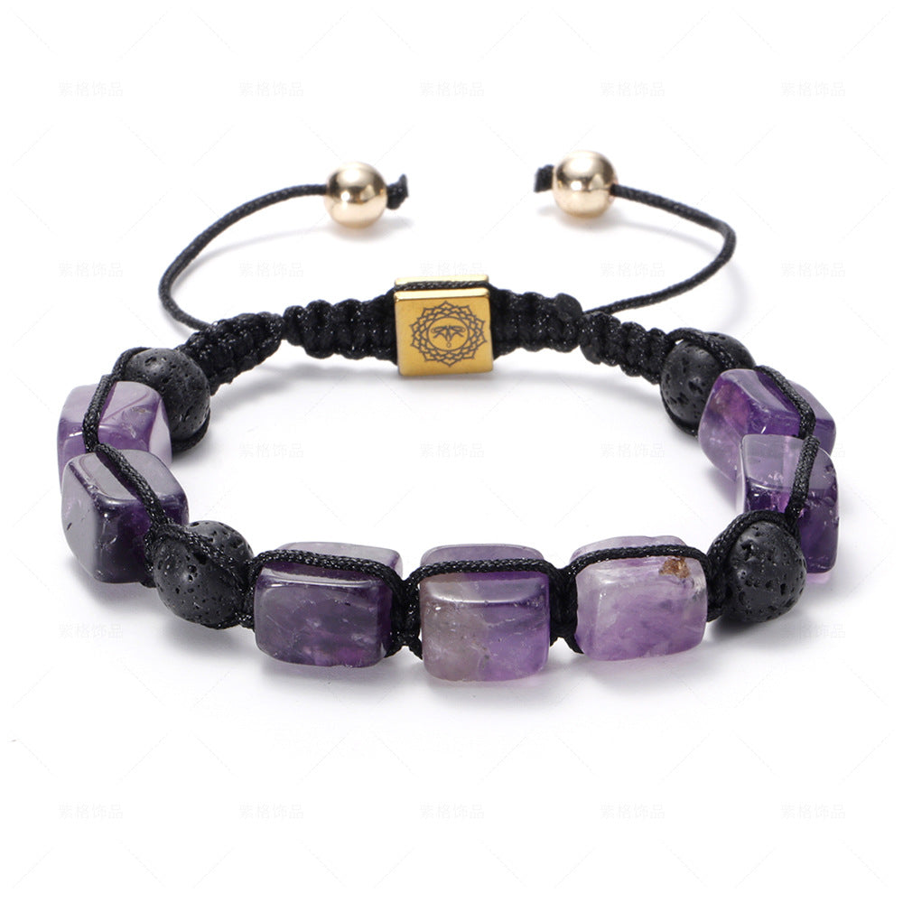 Wholesale Natural Volcanic Stone White Crystal Handwoven Rectangular Agate Bracelet