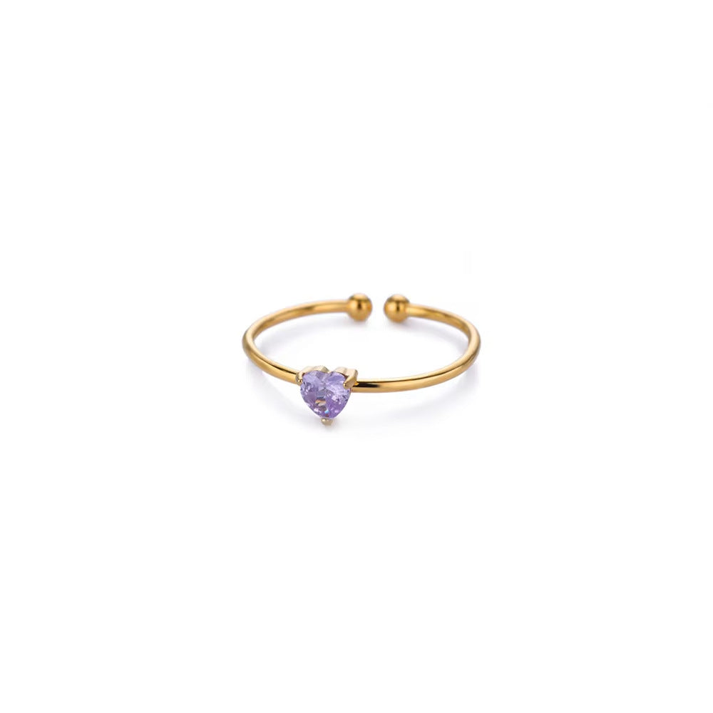 Wholesale Stainless steel zircon heart shaped open ring