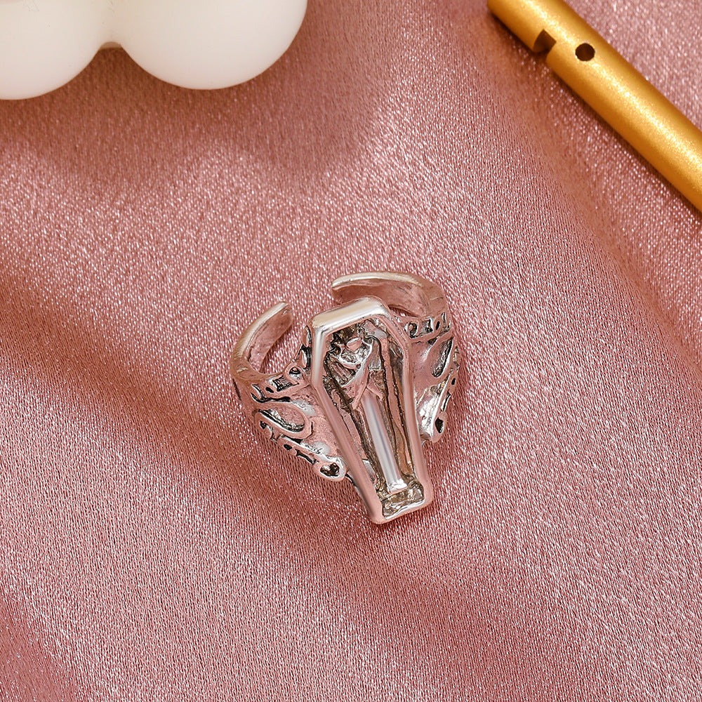 Anillos de aleación de aleación de ataúd gótico de Halloween al por mayor