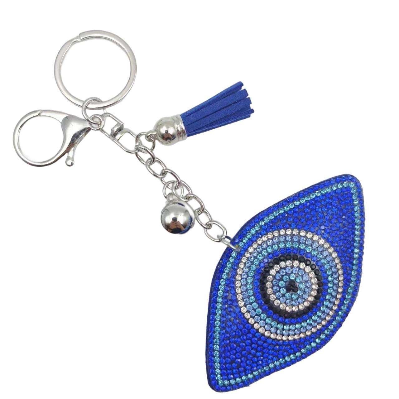 Wholesale 12pcs velvet diamond devil evil eyes keychain small tassel