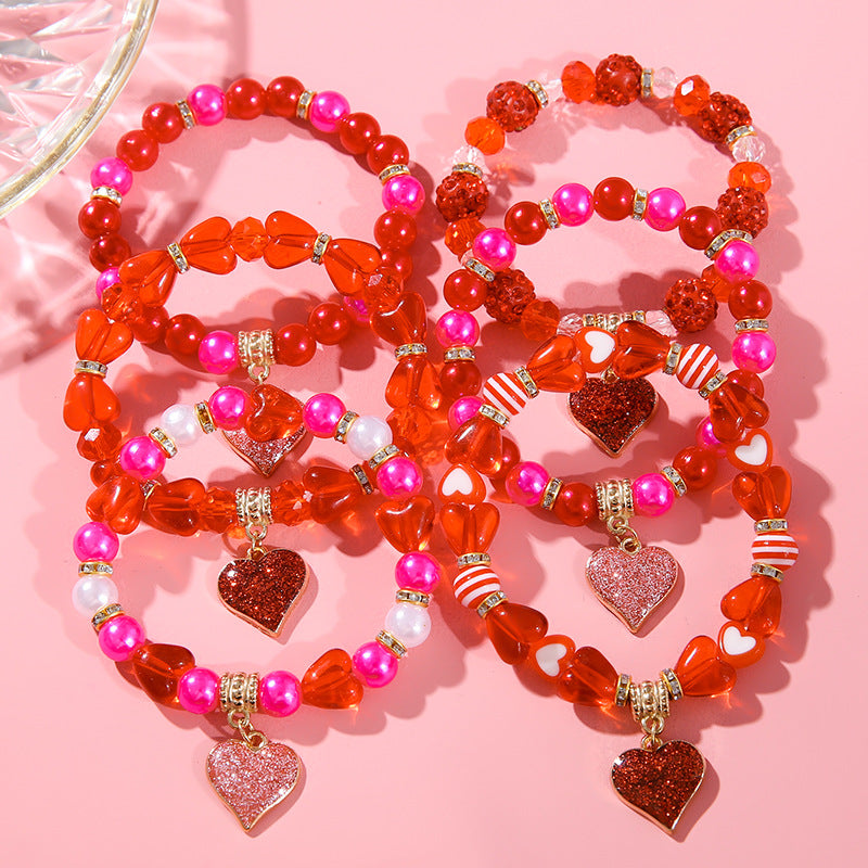 Wholesale Valentine's Day Personalized Love Acrylic Beaded Elastic Bracelet Set