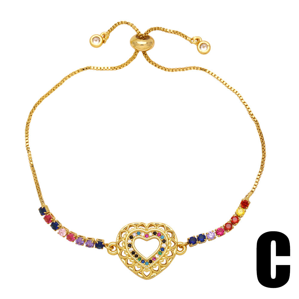 Wholesale Colored Diamond Butterfly Heart Copper Bracelet