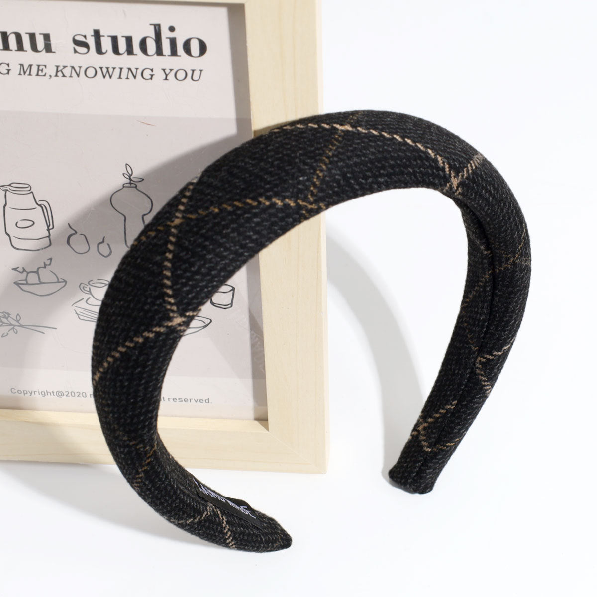 Wholesale Checkered Stripe Simple Sponge Wide Edge Hair Hoops