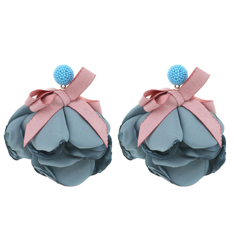 Wholesale Design Fabric Exaggerated Bow Flower Earrings