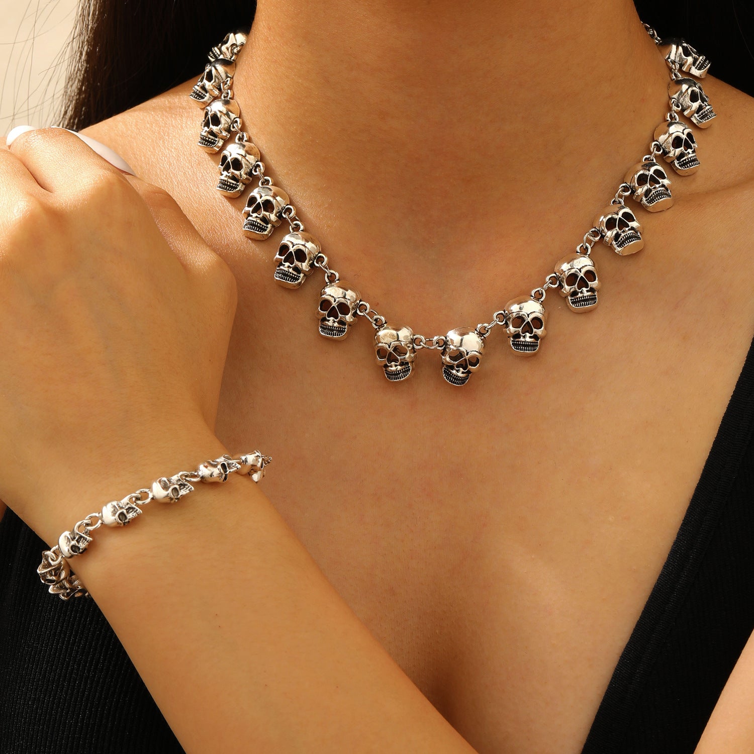 Wholesale Bold Gothic Skull Choker Necklace And Bracelet Set For Women Trendy  Jewelry Accessory