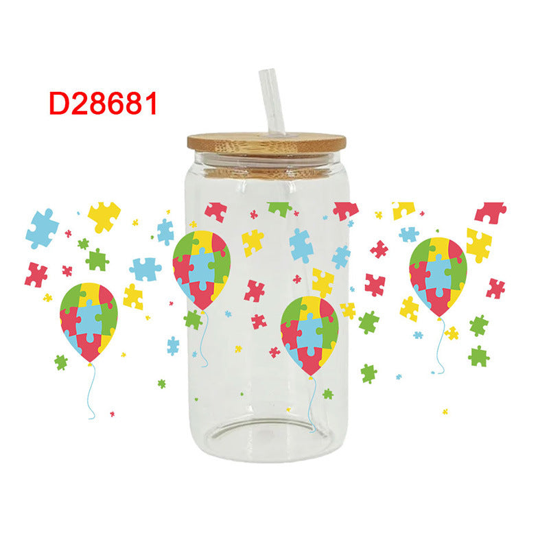 Wholesale Colorful Cartoon Puzzle 16oz Cup UV DTF Wraps