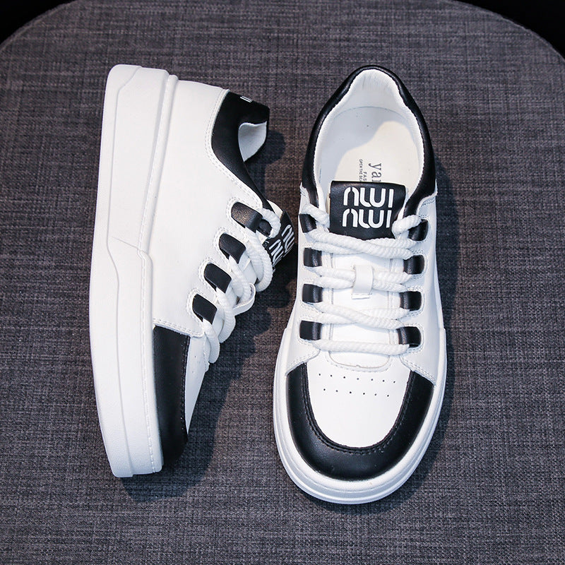 Wholesale 2023 Leather Thick Sole Lace Up Casual Sports Velcro Small White Shoes