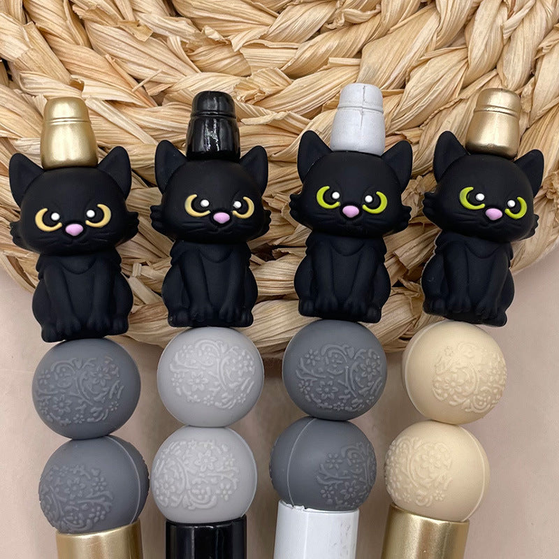 Wholesale  20pcs/pack 3D Silicone Teething Beads Black Cat Beads