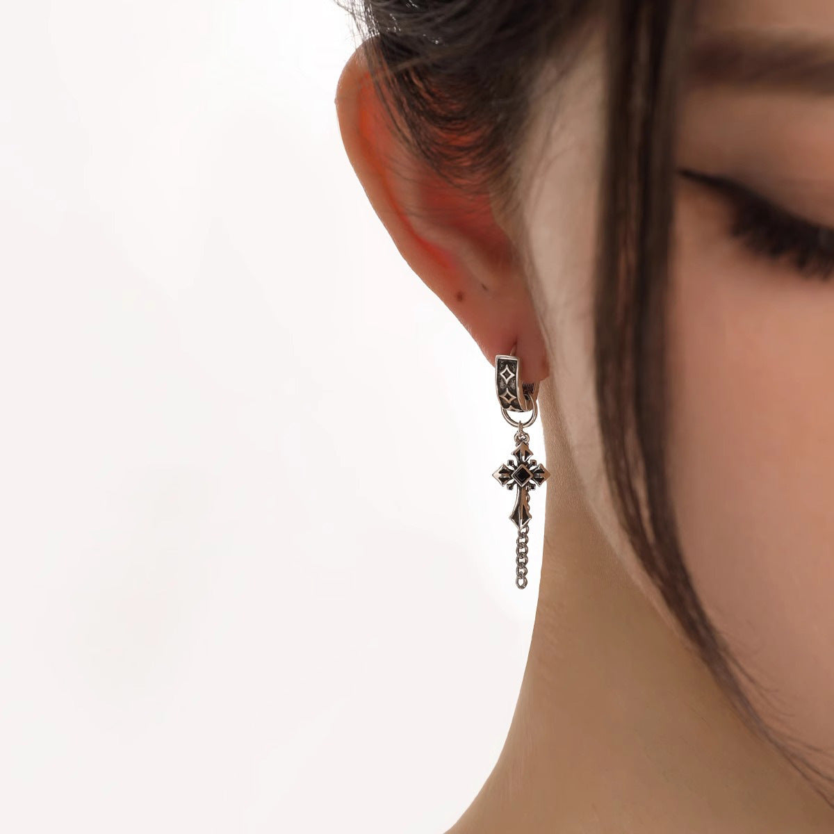 Wholesale Gothic style retro distressed dark cross tassel earrings