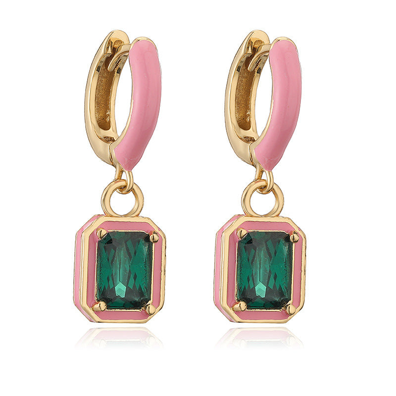 Wholesale Oil Drops with Colored Diamond Square Earrings