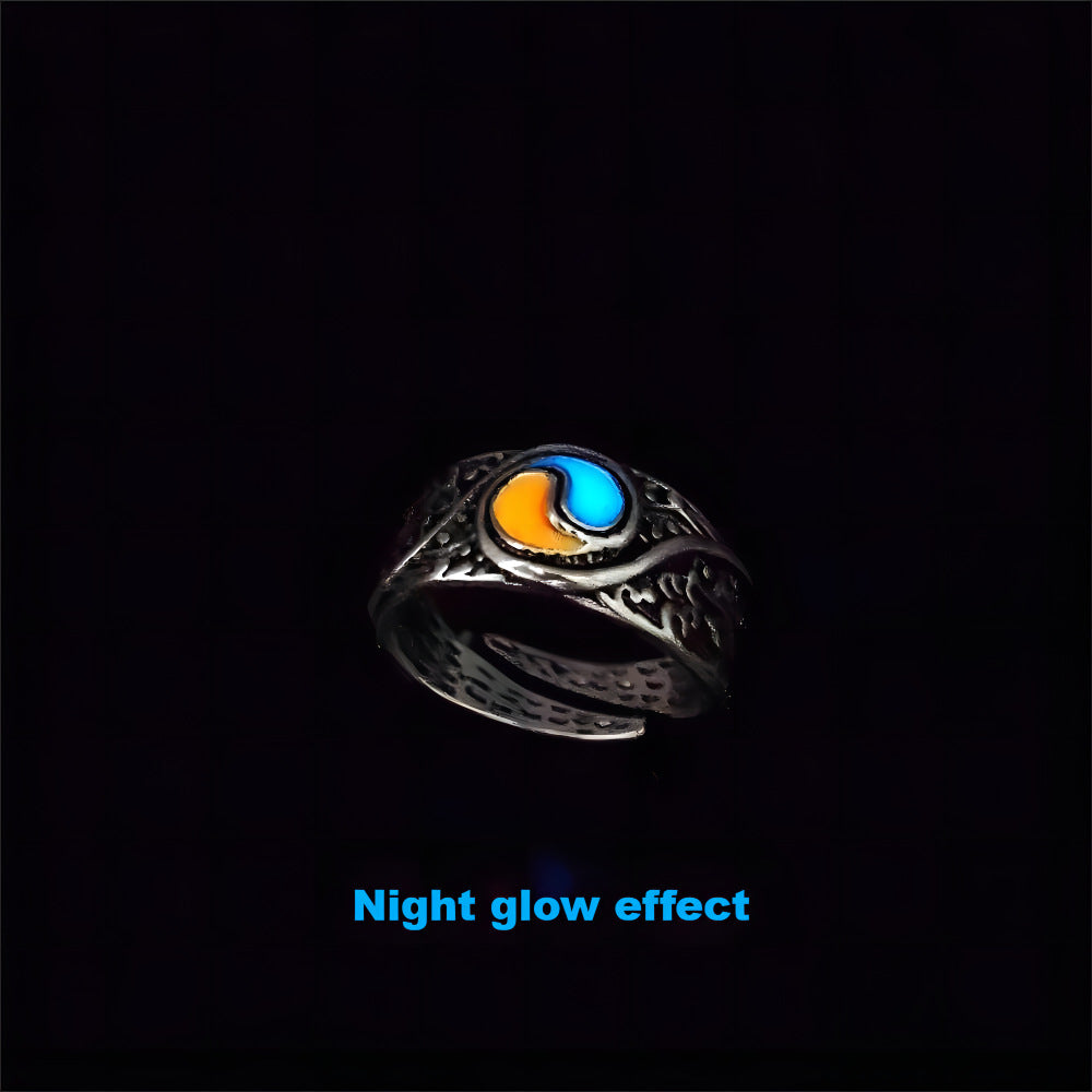 Wholesale  Retro Taiji  Luminous Ring Relief Tide Pattern Wind  Open Zinc Alloy Ring