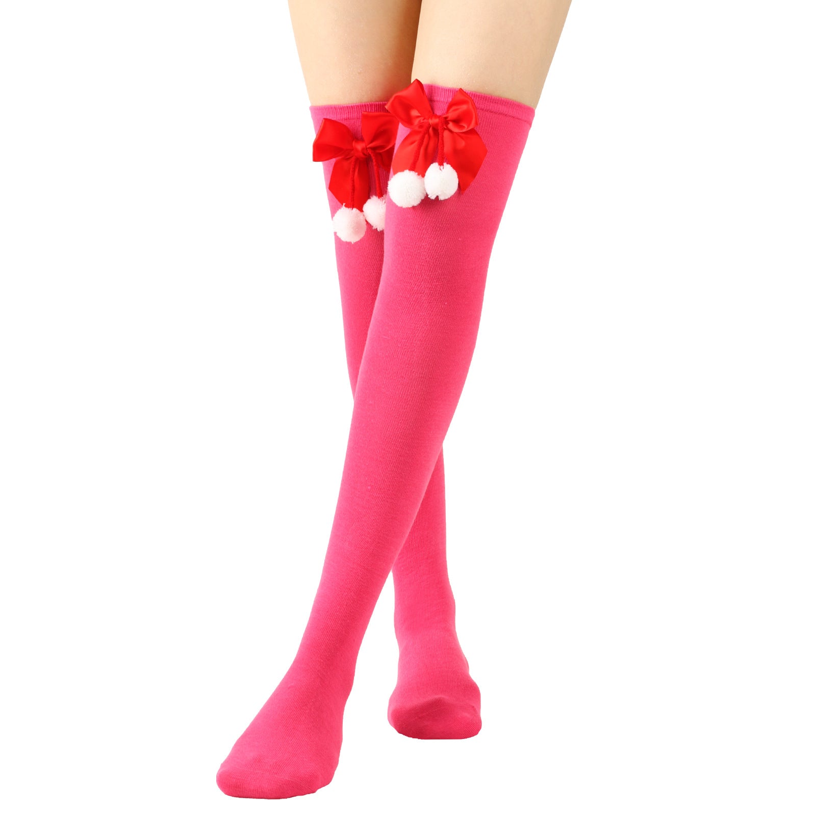Wholesale Bow Christmas Ball Striped Over-the-Knee Socks