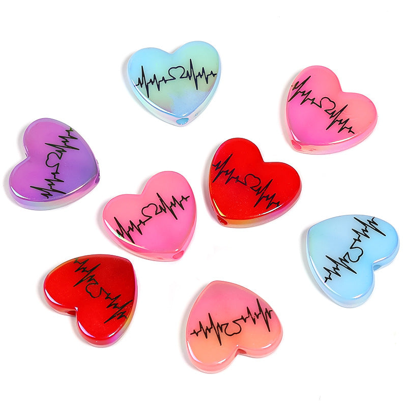 Wholesale 100pcs DiyUV Color Electrocardiogram Printing Love Acrylic Beads