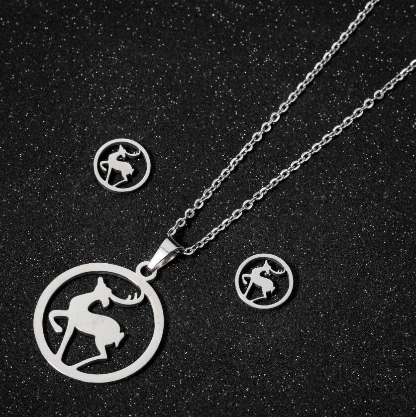 Wholesale Christmas Set Stainless Steel Snowflake Galloping Deer Earrings Geometric Pendant