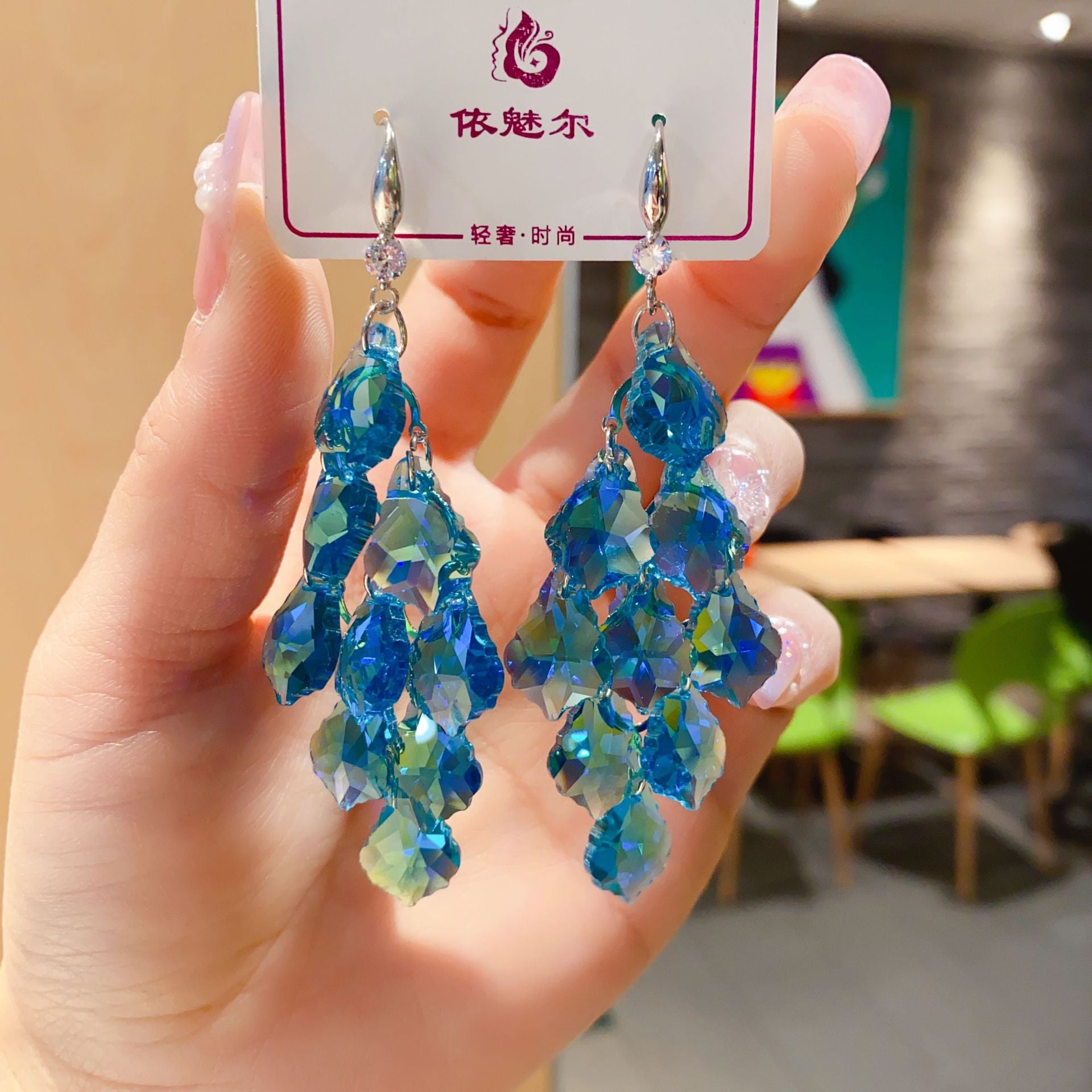 Wholesale 925 Silver Needle Exaggerated Crystal Earrings Simple Long Earrings