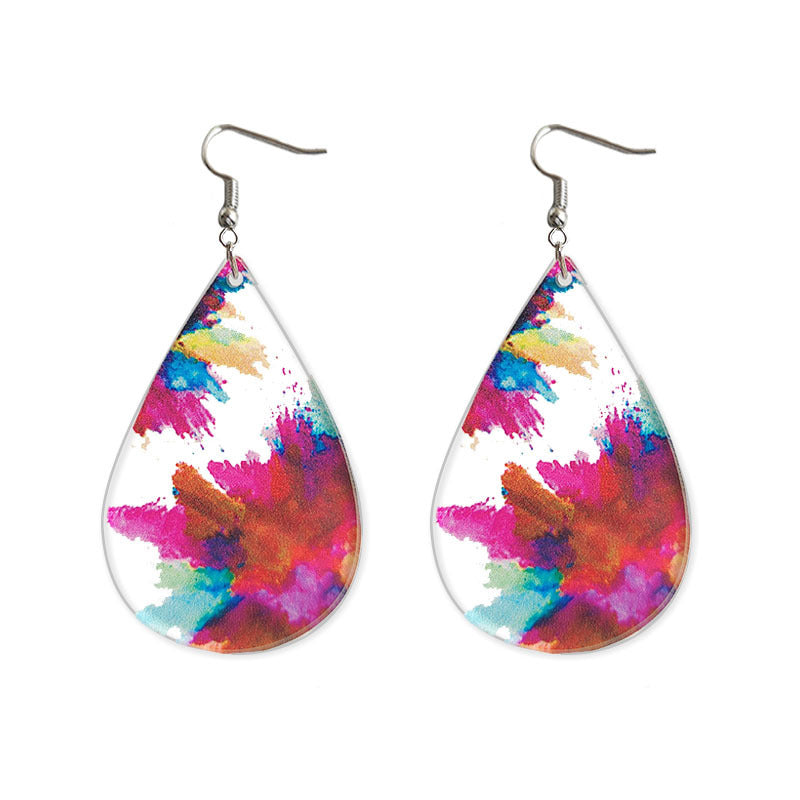 Wholesale 2 Pairs/Pack Water Drop Shape Transparent Acrylic Printing Earrings