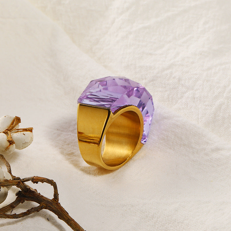 Wholesale Titanium Steel 18k Gold Ring with Large Colored Stones