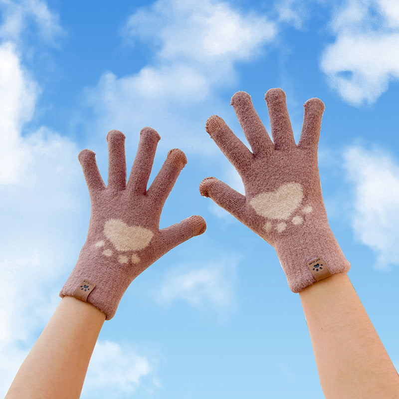 Wholesale Cartoon Mink Velvet Smiling Face Plus Velvet Warm Touch Screen Plush Gloves