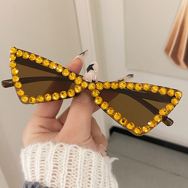 Wholesale Full Diamond Bow Colored Small Frame Birthday Letter Sunglasses